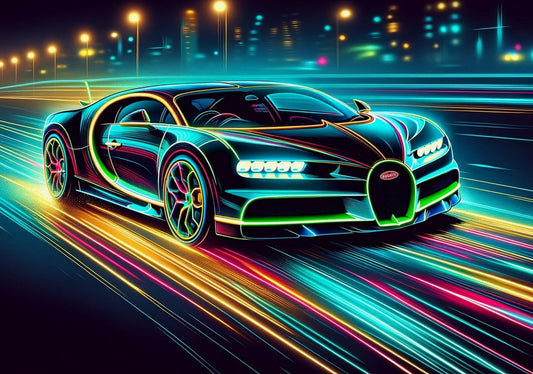 Bugatti Neon Aura Canvas Art – Abstract Futuristic Design, Innovation Wall Decor