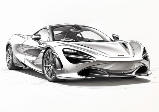 McLaren Front View Pencil Sketch – Grayscale Monochrome Art for Supercar Fans