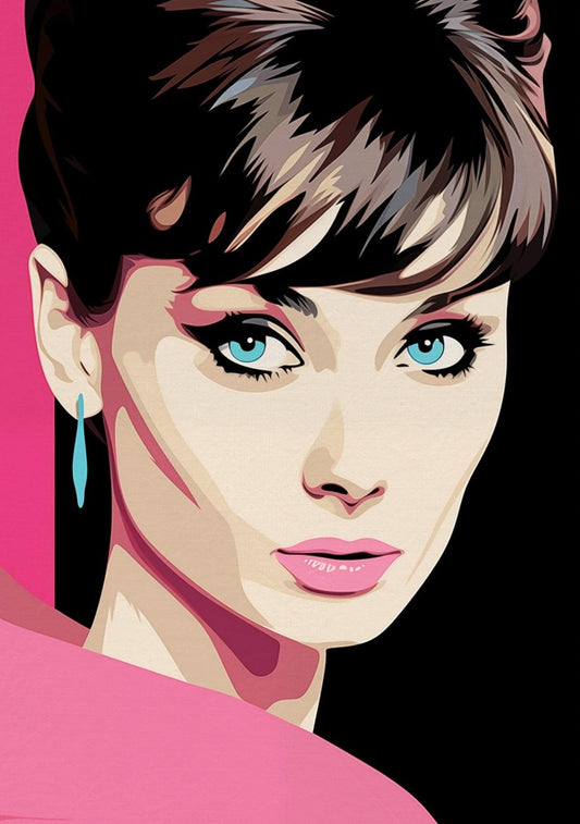 Audrey Hepburn Pink Portrait – Iconic Hollywood Elegance, Timeless Wall Decor