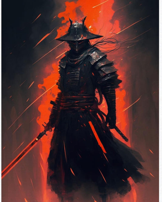 Futuristic Samurai Canvas Art: Sci-Fi Lava Warrior Home Decor
