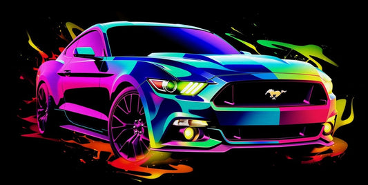 Ford Mustang Neon Canvas Art – Abstract Design, Vibrant Modern Wall Decor