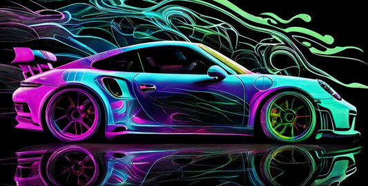 Porsche 911 Canvas Art – Neon Side Angle, Abstract Design, Ready to Hang Decor