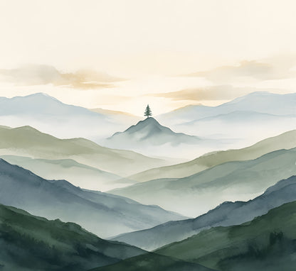 Layered Blue Green Mountain Ridges Dawn Canvas Wall Art | Serene Nature Decor | Landscape Art For Home Or Office