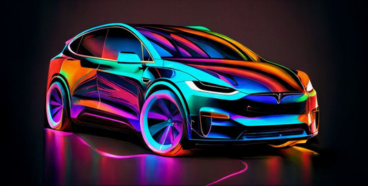 Tesla Model X Neon Canvas Art – Abstract Design Home Decor for Car Lovers