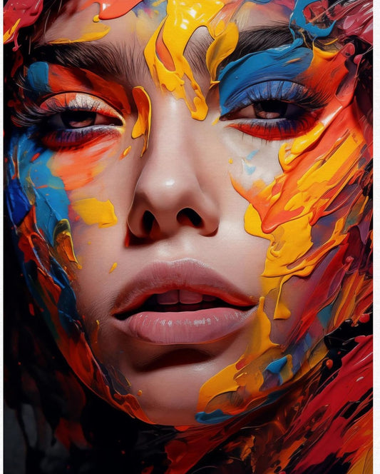 Colorful Woman Face Art Print: Abstract Portrait Canvas