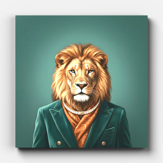 A Lion In A Diamond Studded Collar Luxe Fashion Art Print | Canvas Wall Art | Animal Decor - Canvas Art