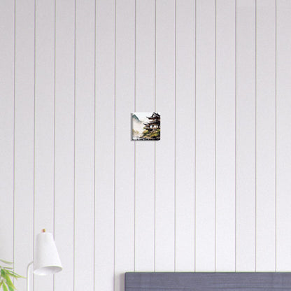 Japanese Mountain House Canvas Art: Island Waterfalls, Tranquil Lake