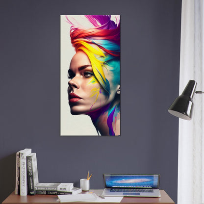 Colorful Hair Woman Canvas Print: Vibrant Portrait Wall Art