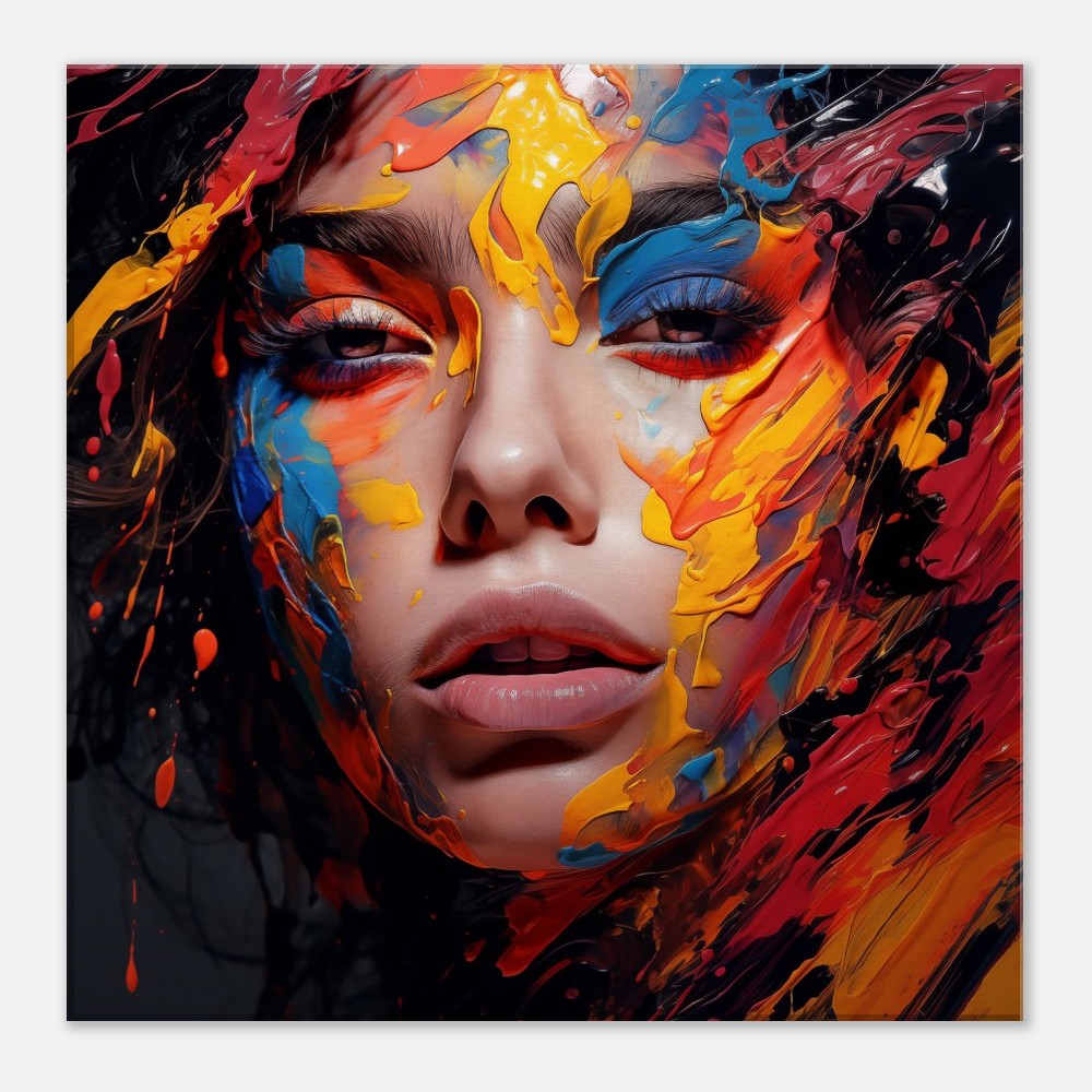Colorful Woman Face Art Print – canvas wall art by Endozi Designs, view 1