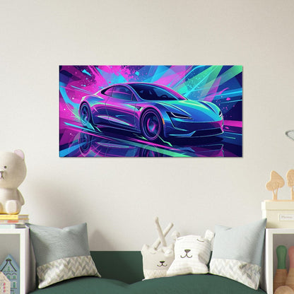 Tesla Roadster 2.0 Neon Art | Canvas Print | Wall Decor - Canvas Art