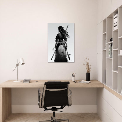 Female Samurai Canvas Art: Black and White Japanese Decor