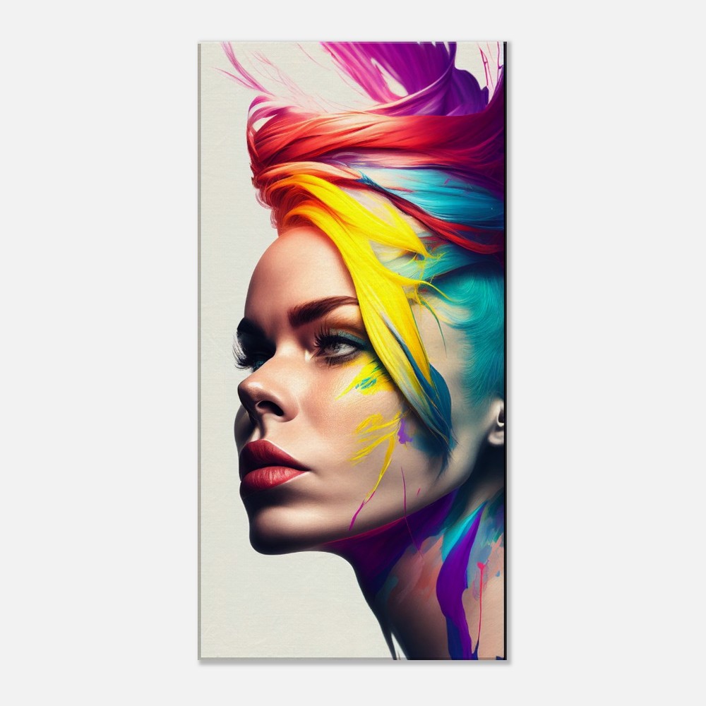 Colorful Hair Woman Canvas Print: Vibrant Portrait Wall Art