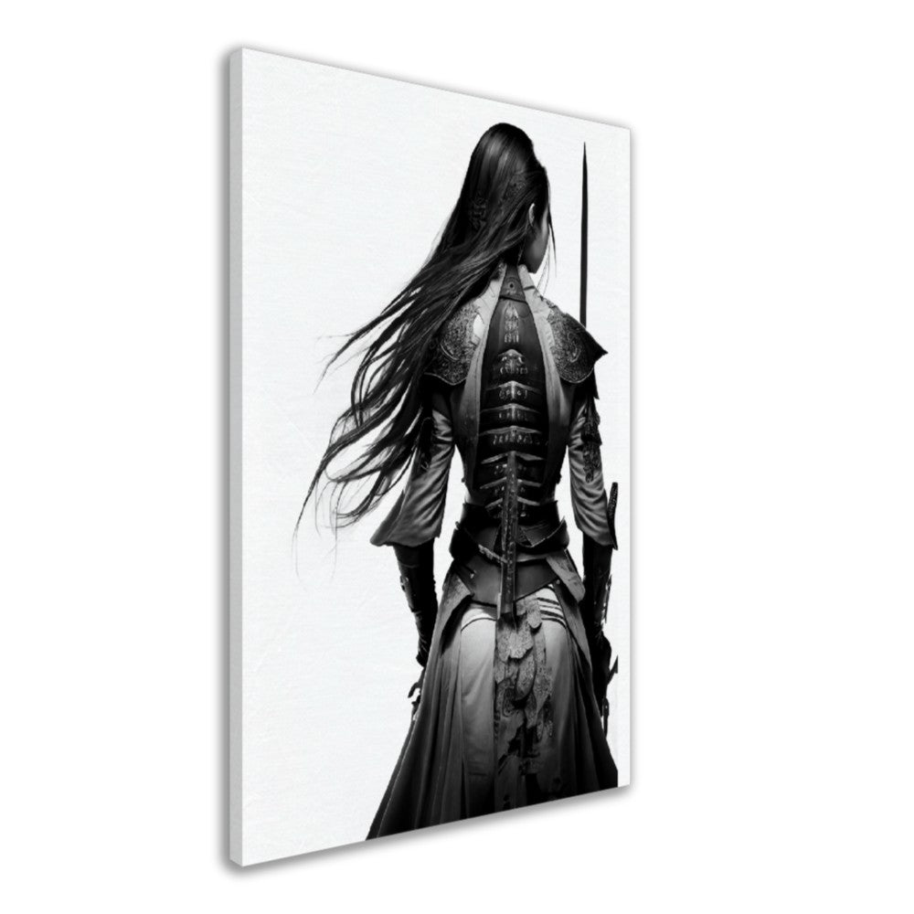 Female Samurai Canvas Art: Black & White Warrior with Sword