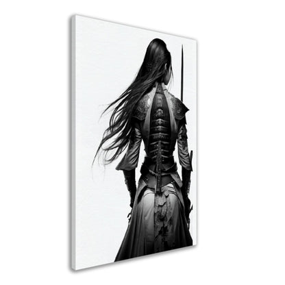 Female Samurai Canvas Art: Black & White Warrior with Sword