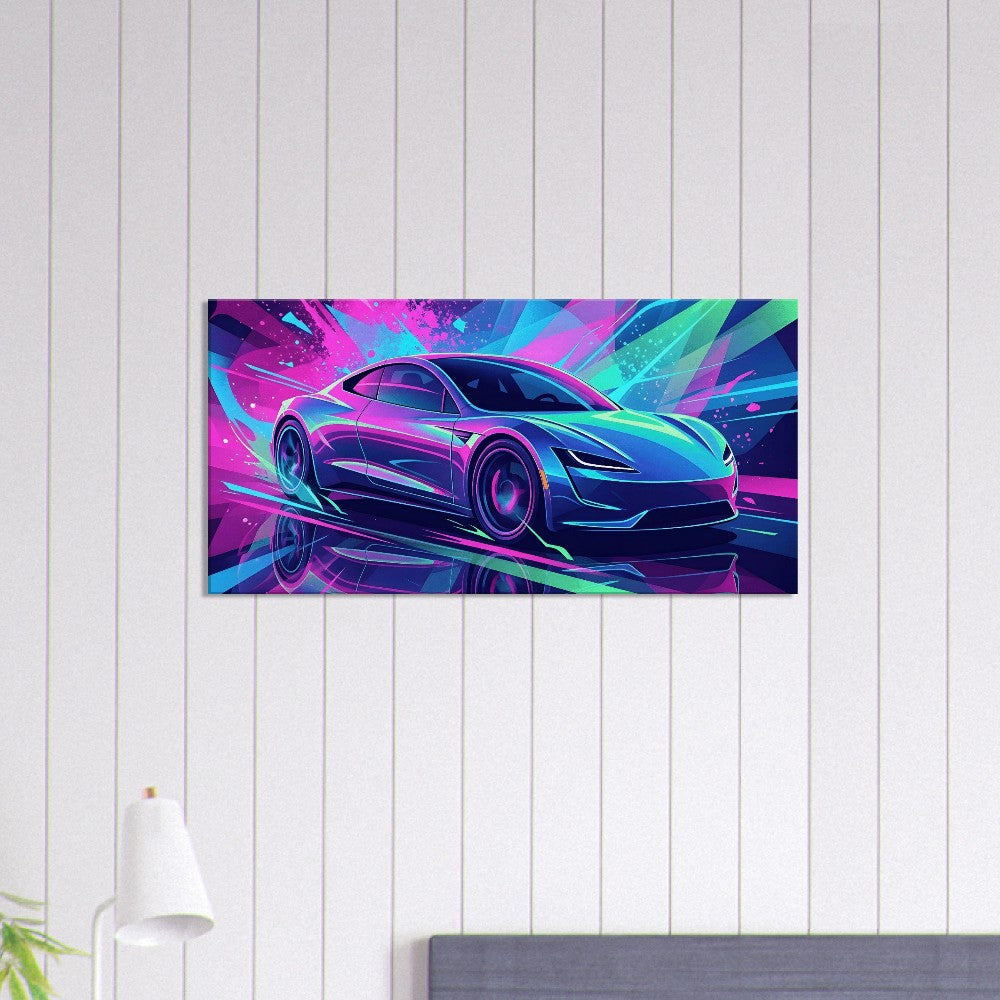 Tesla Roadster 2.0 Neon Art | Canvas Print | Wall Decor - Canvas Art