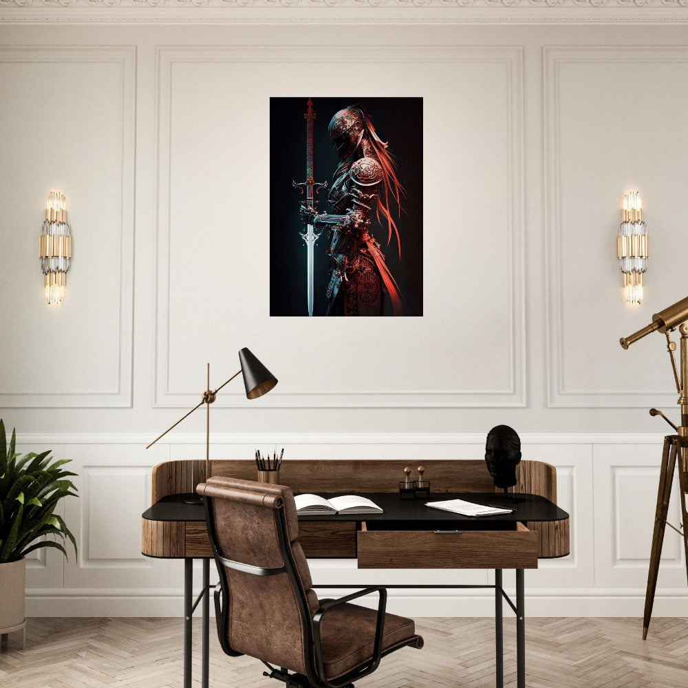 Futuristic Samurai Canvas Art: Armored Yakuza Warrior with Sword