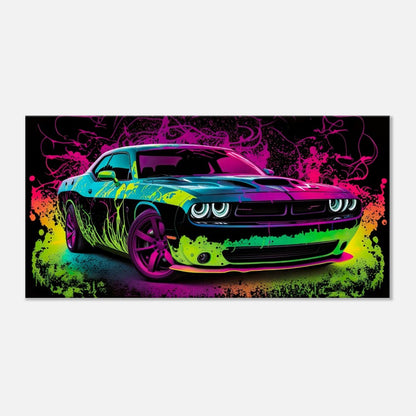 Challenger SRT Hellcat Neon Abstract Canvas Wall Art Great on a Garage, Wall Print, Super Sports Car, Office Sign, Framed Decor, Futuristic