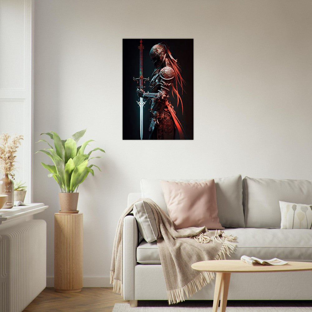 Futuristic Samurai Canvas Art: Armored Yakuza Warrior with Sword
