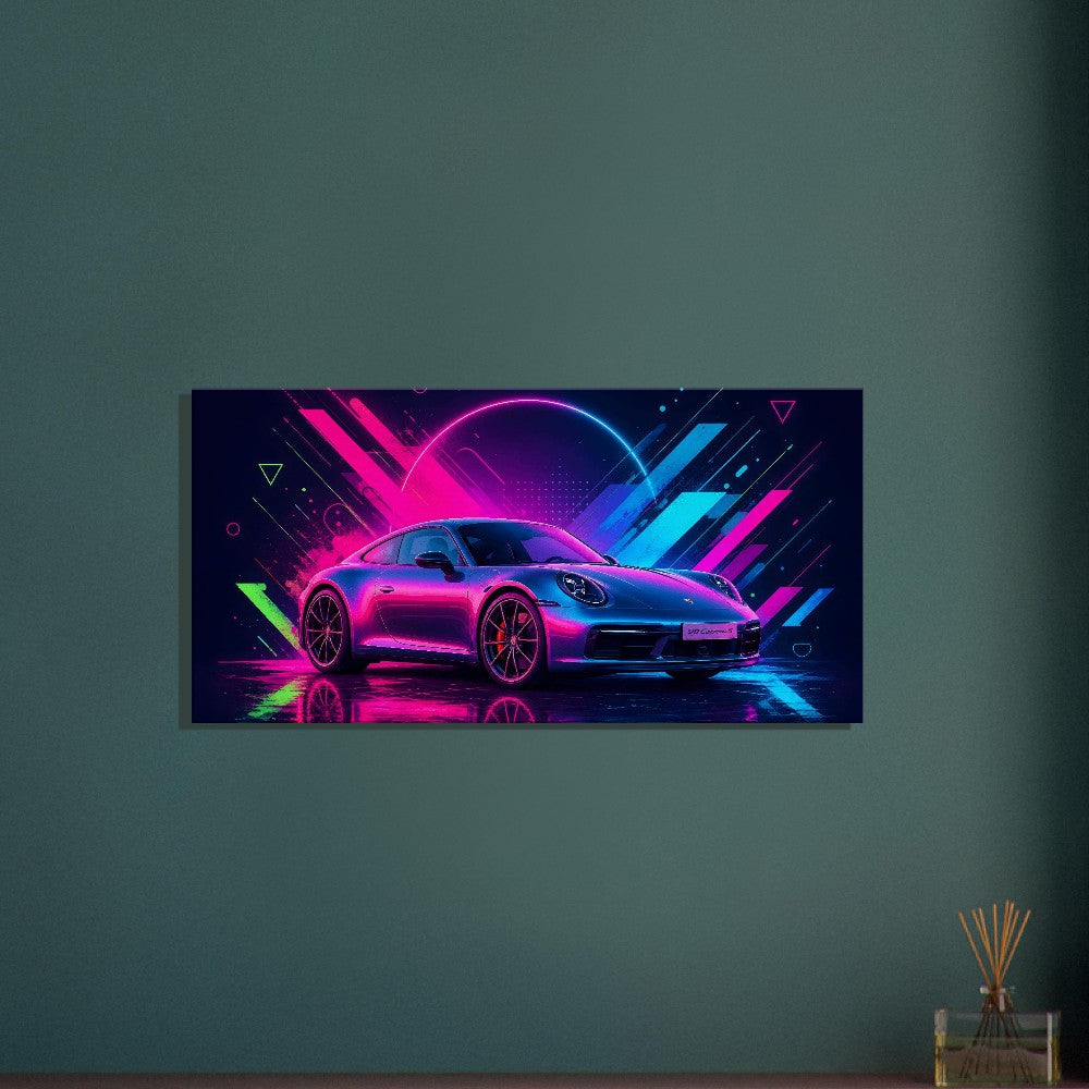 Porsche 911 Carrera S Neon Art | Canvas Print | Wall Decor - Canvas Art