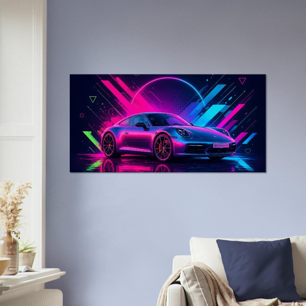 Porsche 911 Carrera S Neon Art | Canvas Print | Wall Decor - Canvas Art