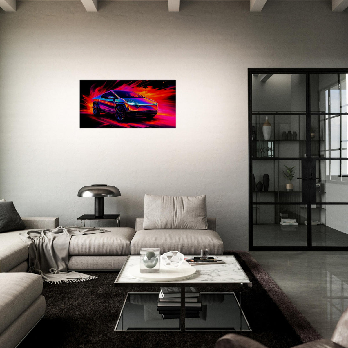 Tesla Cybertruck Abstract Canvas Art | Futuristic Neon Vehicle Decor