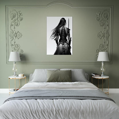 Female Samurai Canvas Art: Black & White Warrior with Sword