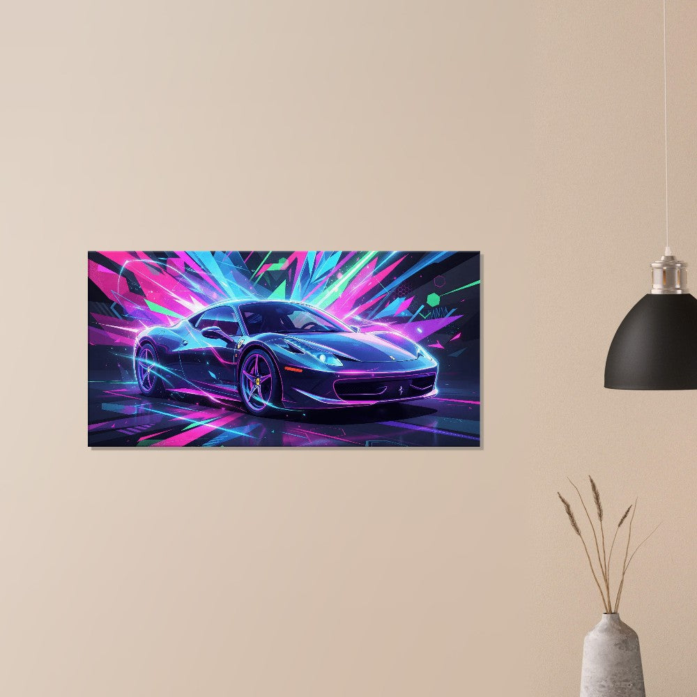 Ferrari 458 Italia Neon Art | Canvas Print | Wall Decor - Canvas Art
