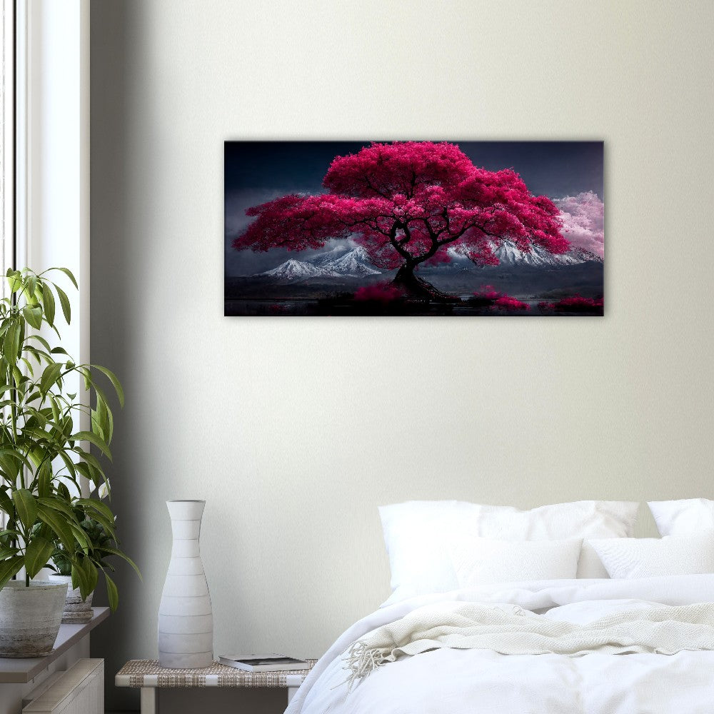 Mount Fuji Cherry Blossom Canvas Art: Serene Japanese Landscape