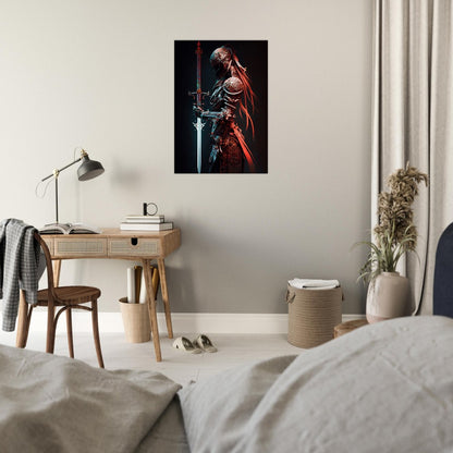 Futuristic Samurai Canvas Art: Armored Yakuza Warrior with Sword
