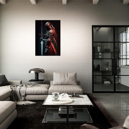 Futuristic Samurai Canvas Art: Armored Yakuza Warrior with Sword