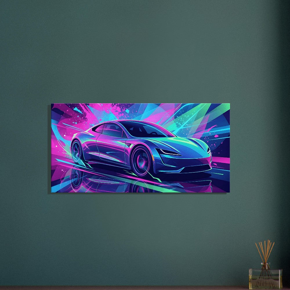 Tesla Roadster 2.0 Neon Art | Canvas Print | Wall Decor - Canvas Art