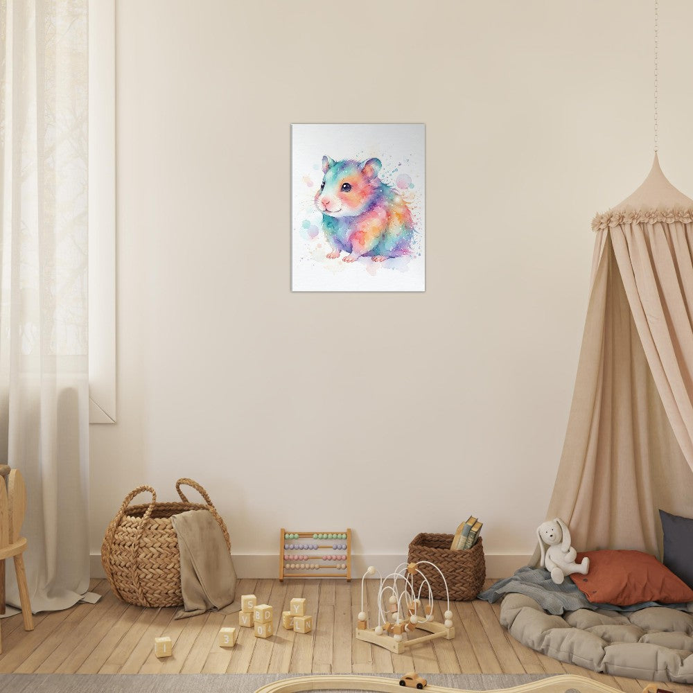 Baby Hamster Watercolor Art | Animal Canvas Print | Nursery Wall Decor - Canvas Art