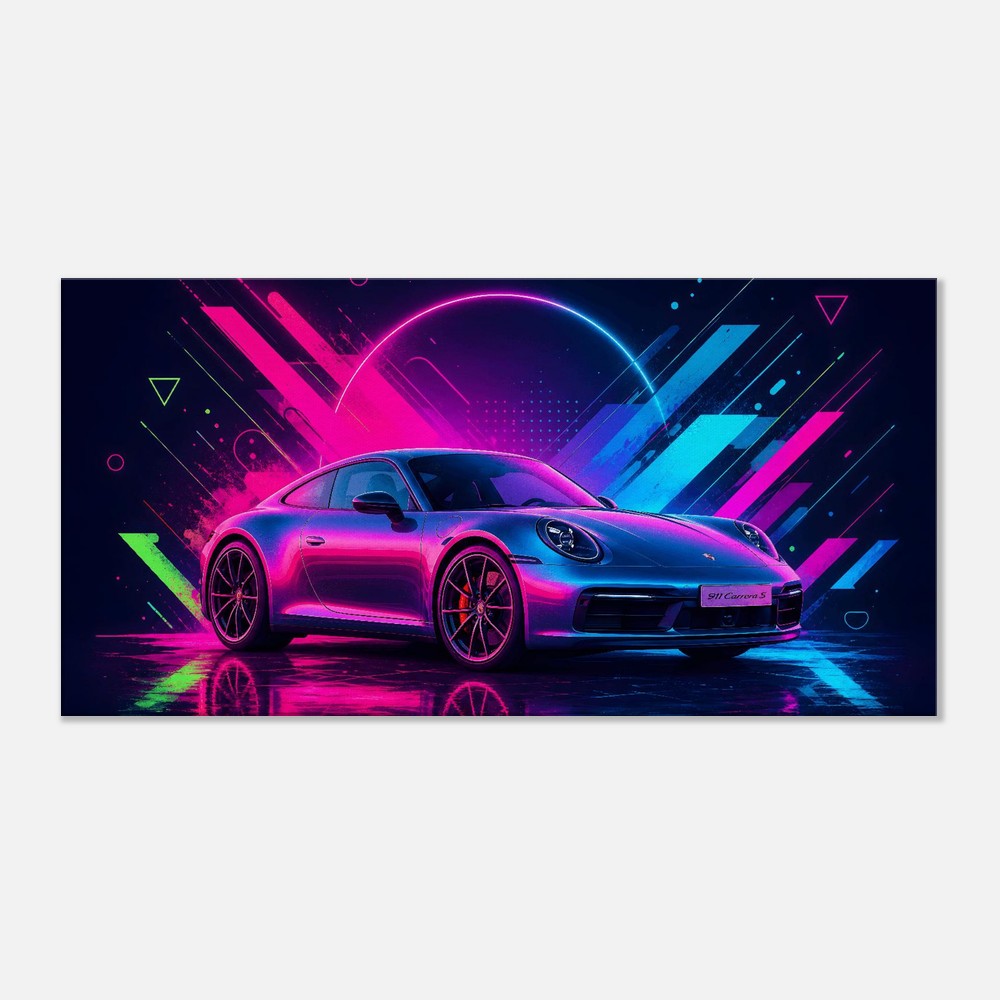 Porsche 911 Carrera S Neon Art | Canvas Print | Wall Decor - Canvas Art