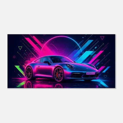 Porsche 911 Carrera S Neon Art | Canvas Print | Wall Decor - Canvas Art