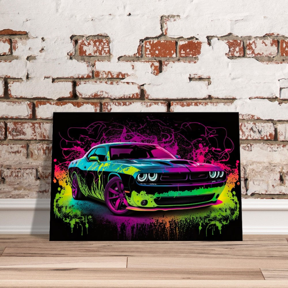 Challenger SRT Hellcat Neon Abstract Canvas Wall Art Great on a Garage, Wall Print, Super Sports Car, Office Sign, Framed Decor, Futuristic