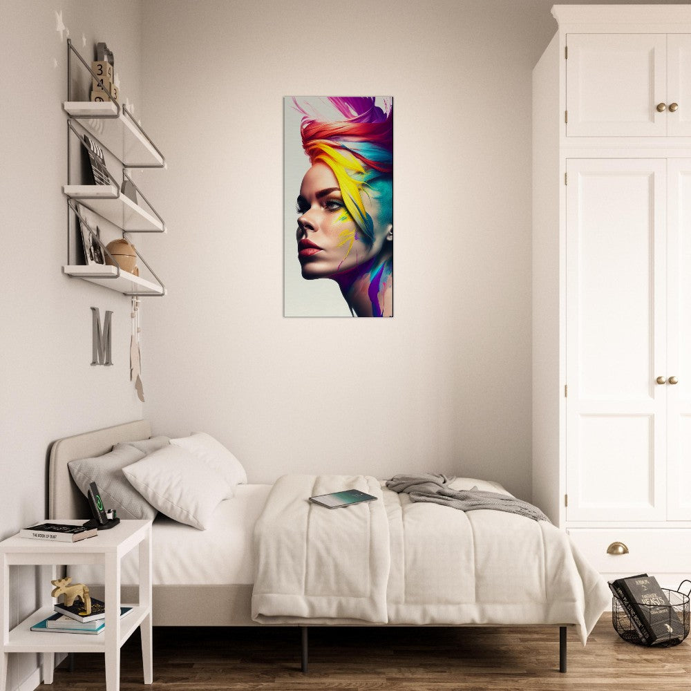 Colorful Hair Woman Canvas Print: Vibrant Portrait Wall Art