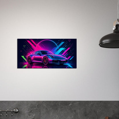 Porsche 911 Carrera S Neon Art | Canvas Print | Wall Decor - Canvas Art