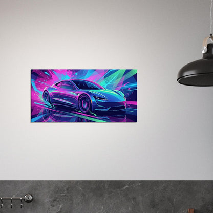 Tesla Roadster 2.0 Neon Art | Canvas Print | Wall Decor - Canvas Art
