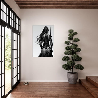 Female Samurai Canvas Art: Black & White Warrior with Sword