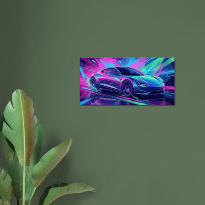 Tesla Roadster 2.0 Neon Art | Canvas Print | Wall Decor - Canvas Art