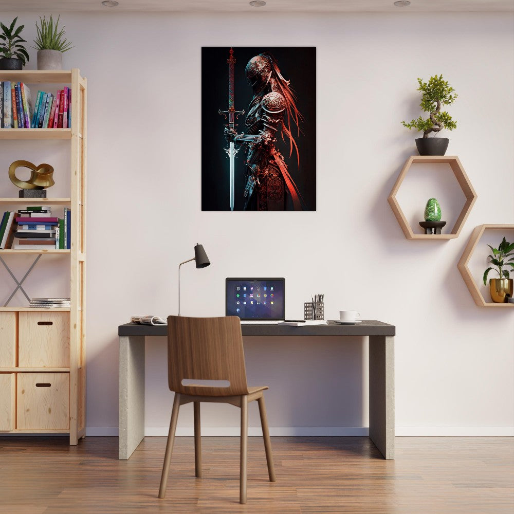 Futuristic Samurai Canvas Art: Armored Yakuza Warrior with Sword