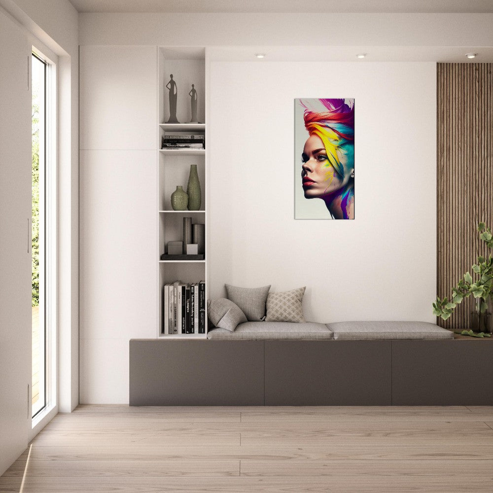Colorful Hair Woman Canvas Print: Vibrant Portrait Wall Art
