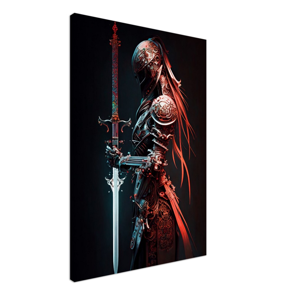 Futuristic Samurai Canvas Art: Armored Yakuza Warrior with Sword