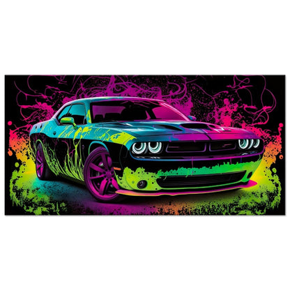 Challenger SRT Hellcat Neon Abstract Canvas Wall Art Great on a Garage, Wall Print, Super Sports Car, Office Sign, Framed Decor, Futuristic