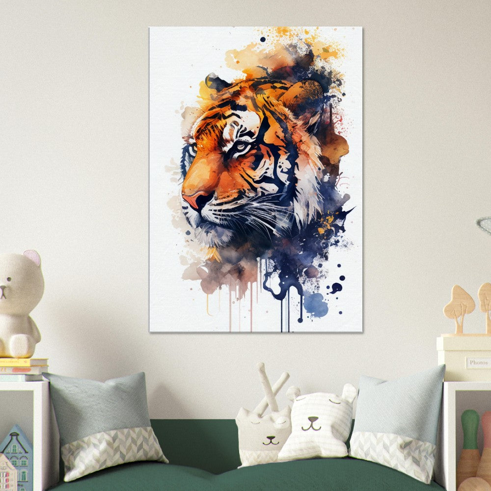 Majestic Tiger Watercolor Art Print - Big Cat Canvas Decor