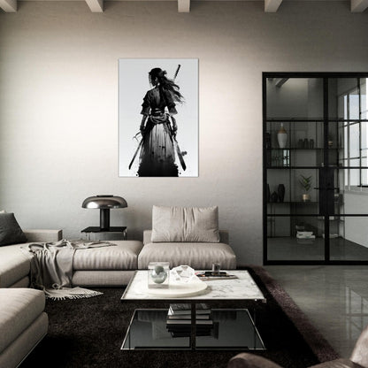 Female Samurai Canvas Art: Black and White Japanese Decor