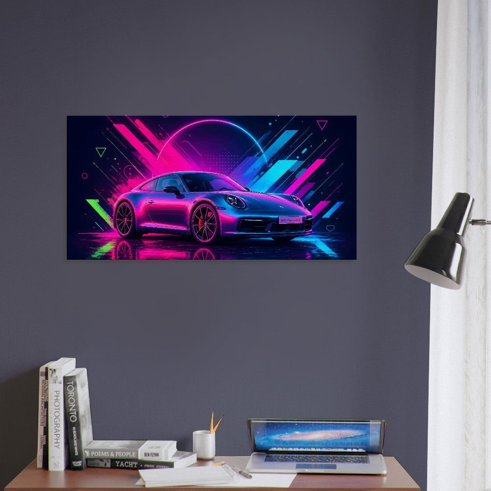 Porsche 911 Carrera S Neon Art | Canvas Print | Wall Decor - Canvas Art