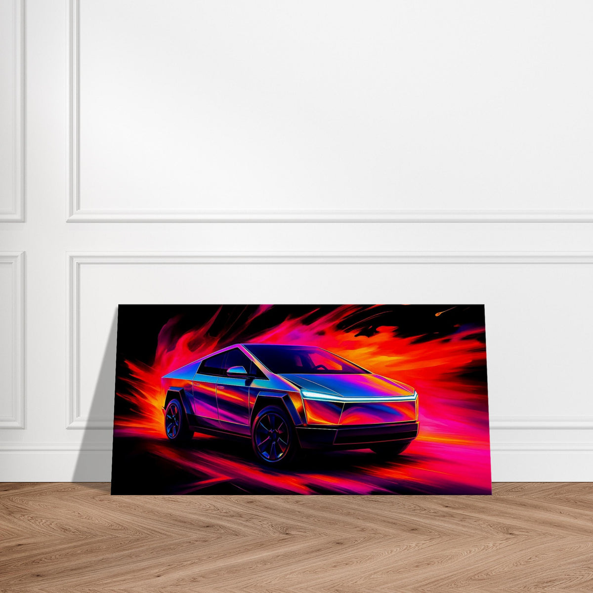 Tesla Cybertruck Abstract Canvas Art | Futuristic Neon Vehicle Decor