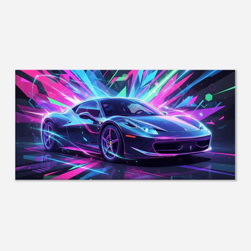 Ferrari 458 Italia Neon Art | Canvas Print | Wall Decor - Canvas Art