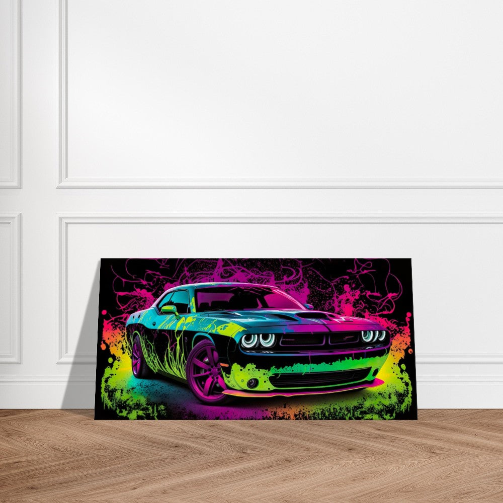 Challenger SRT Hellcat Neon Abstract Canvas Wall Art Great on a Garage, Wall Print, Super Sports Car, Office Sign, Framed Decor, Futuristic